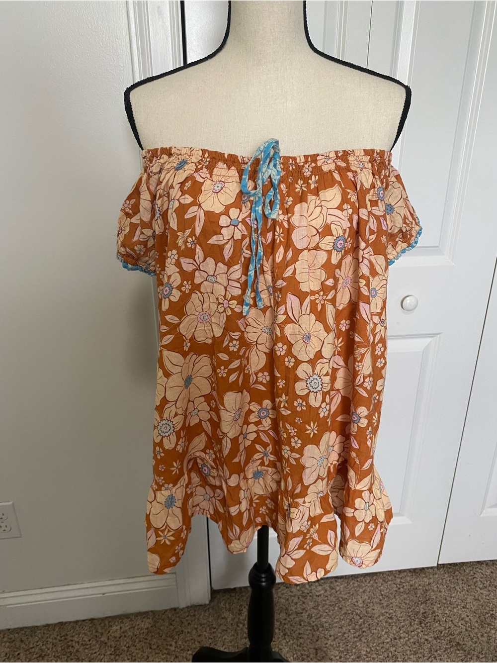 NWOT Free People Frankie Rust Floral Peasant Tunic Top